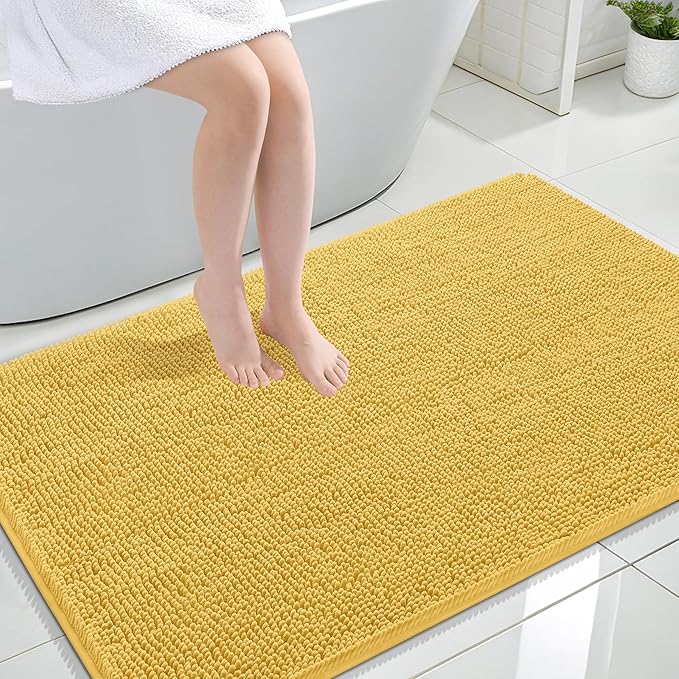 OLANLY Large Bathroom Rugs 47x32, Extra Soft Absorbent Chenille Bath Rugs, Rubber Backing Quick Dry, Machine Washable Bath Mats for Bathroom Floor, Tub and Shower, Home Decor Accessories, Yellow