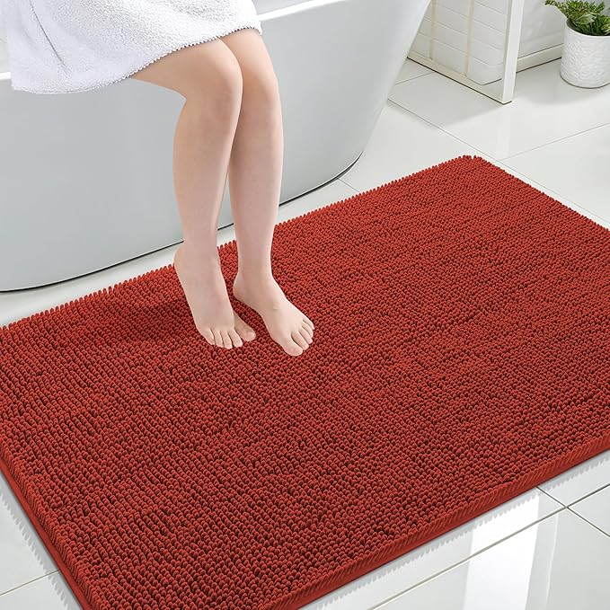 OLANLY Large Bathroom Rugs 47x32, Soft Absorbent Chenille Bath Rugs, Rubber Backing Quick Dry, Machine Washable Bath Mats for Bathroom Floor, Tub and Shower, Home Decor Accessories, Rustic Terracotta