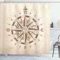 Ambesonne Compass Shower Curtain, Old Compass Rose a Sun Face Lady on It Instrument Distances Between Points Graphic, Cloth Fabric Bathroom Decor Set with Hooks, 69" W x 70" L, Tan Brown