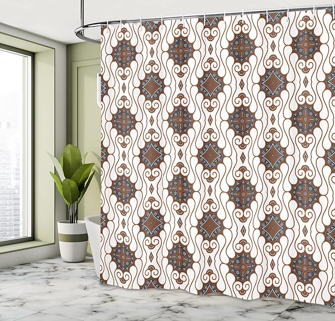 Ambesonne Batik Shower Curtain, Retro Bohemian Traditional Indonesian Spouted Liquid Flowing Colored Artwork, Cloth Fabric Bathroom Decor Set with Hooks, 69" W x 70" L, Dark Blue