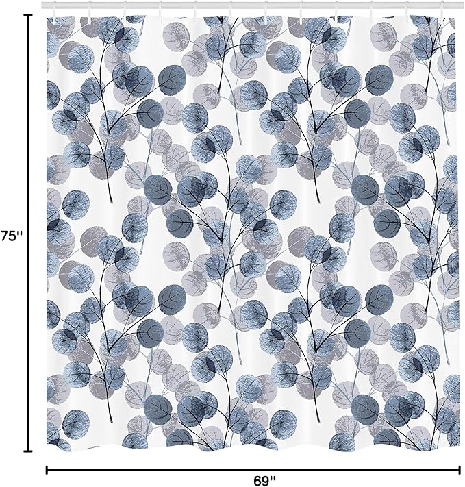 Ambesonne Nature Shower Curtain, Soft Colored Bay Leaf Watercolor Branches Growth Essence Image Print, Cloth Fabric Bathroom Decor Set with Hooks, 69" W x 75" L, Slate Blue