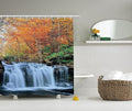 Ambesonne Waterfall Shower Curtain, Waterfalls in Autumn Season Nature Park with Colorful Foliage Trees, Cloth Fabric Bathroom Decor Set with Hooks, 69" W x 84" L, Brown Orange