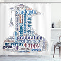 Ambesonne Graduation Shower Curtain, Cap Arrangement Words Bachelor Young Student Grown Art Design, Cloth Fabric Bathroom Decor Set with Hooks, 69" W x 70" L, Navy White