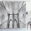 Ambesonne Landscape Shower Curtain, USA New York Brooklyn Bridge Cityscape Scenery Photo Print, Cloth Fabric Bathroom Decor Set with Hooks, 69" W x 70" L, Charcoal White