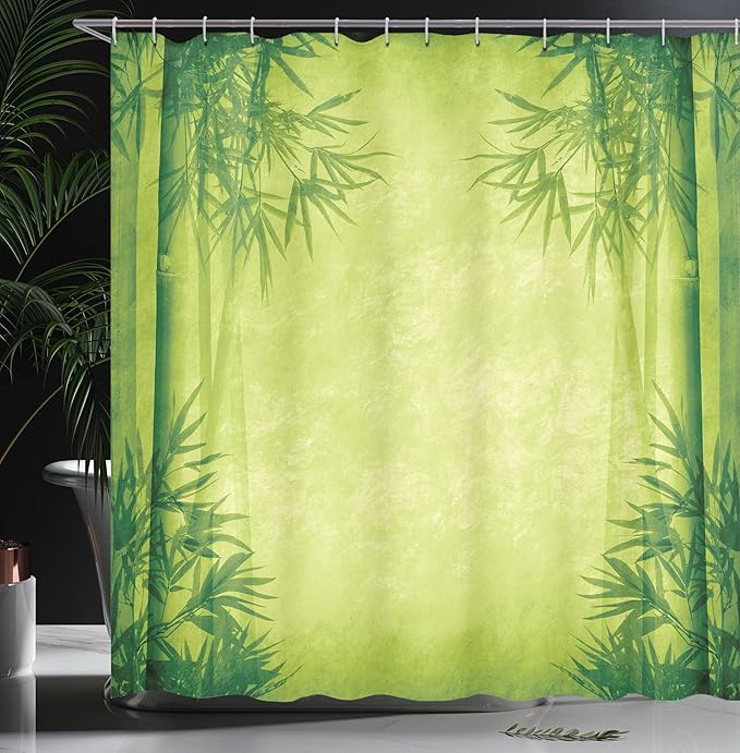 Ambesonne Asian Themed Shower Curtain, Chinese Trees Design Fengshui Style Simple Relaxing Life Tehemd Image Print, Cloth Fabric Bathroom Decor Set with Hooks, 69" W x 70" L, Green