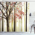Ambesonne Autumn Shower Curtain, Picture of a Lonely Tree Leaves on an Abstract Woodland Background Print, Cloth Fabric Bathroom Decor Set with Hooks, 69" W x 84" L, Coral Cream