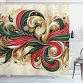 Ambesonne Christmas Shower Curtain, Classic Xmas Curlicue Leaves with Dots and Snowflake Victorian Aura, Cloth Fabric Bathroom Decor Set with Hooks, 69" W x 84" L, Khaki Dark Pink Green
