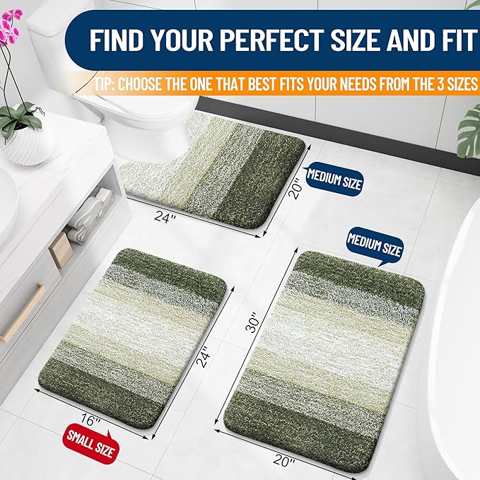 OLANLY Small Bathroom Rugs Mat 24x16, Extra Soft Absorbent Microfiber Bath Rugs, Rubber Backing, Quick Dry, Washable Bath Mats for Bathroom Floor, Tub and Shower, Home Decor Accessories, Dark Green
