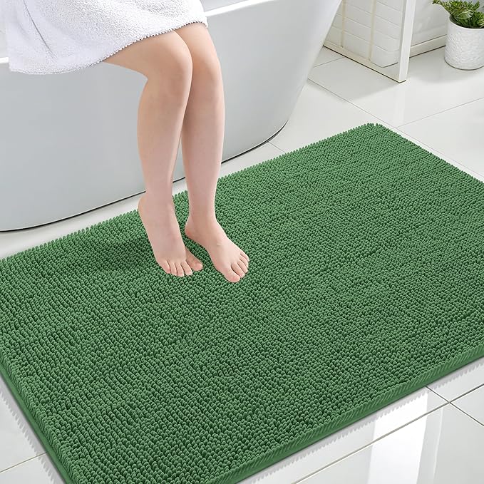 OLANLY Large Bathroom Rugs 44x32, Extra Soft Absorbent Chenille Bath Rugs, Rubber Backing Quick Dry, Machine Washable Bath Mats for Bathroom Floor, Tub and Shower, Home Decor Accessories, Olive Green