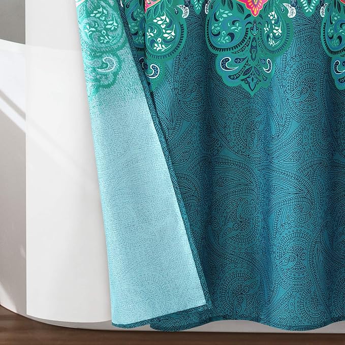 Lush Decor Boho Chic Shower Curtain with Liner and Rings 14 Piece Set 72" W x 72" L Navy - Boho Shower Curtain Set - Colorful Bathroom Curtains
