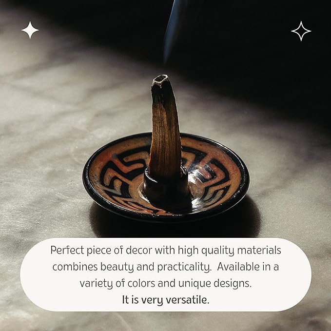 Palo Santo Holder with 5 Sticks - Luna Sundara Handmade Ceramic Incense Burner - Peach Chulucanas Pottery from Peru - Smudge Bowl for Sage - Aromatherapy Gift Set
