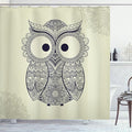 Ambesonne Ethnic Shower Curtain, Design Illustration Owl with Flowers Owl Bird Ornamental Pattern, Cloth Fabric Bathroom Decor Set with Hooks, 69" W x 70" L, Blue Eggshell