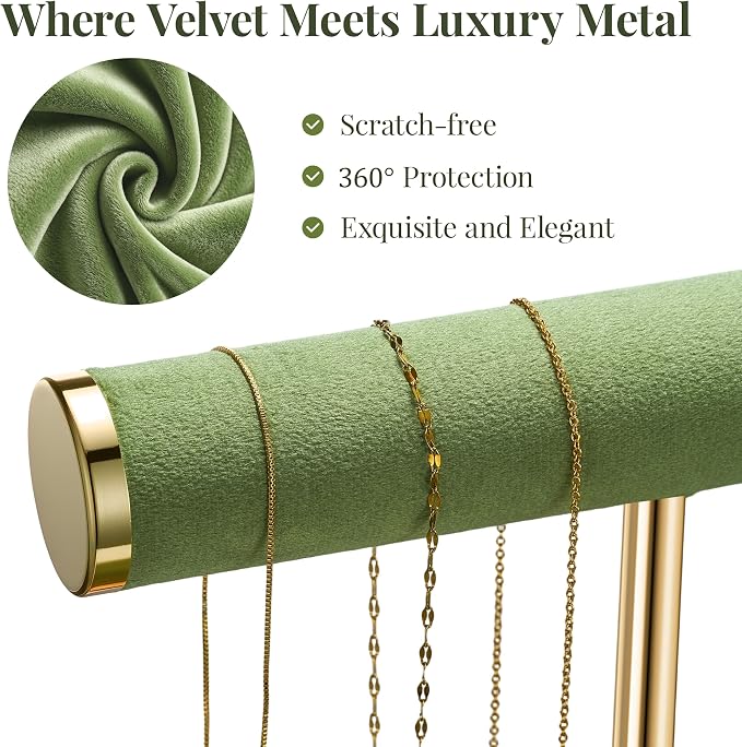 bussdis 2 Tier Bracelet Holder Display, Necklace Holder Organizer, Green | Velvet Necklace Holder | Jewelry Tree | Jewelry Towers | Jewelry Stand Organizer for Necklaces, Bracelets, Earrings, Rings
