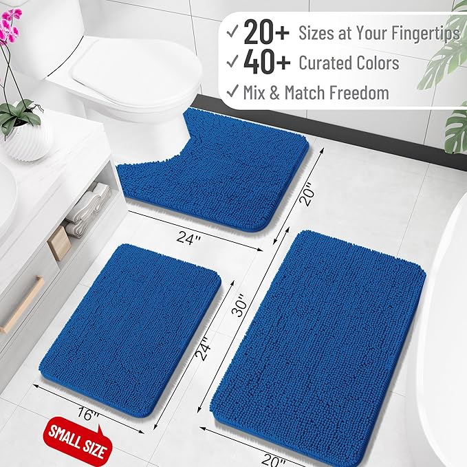 OLANLY Large Bathroom Rugs 47x32, Soft Absorbent Chenille Bath Rugs, Rubber Backing Quick Dry, Machine Washable Bath Mats for Bathroom Floor, Tub and Shower, Home Decor Accessories, Deep Navy Blue