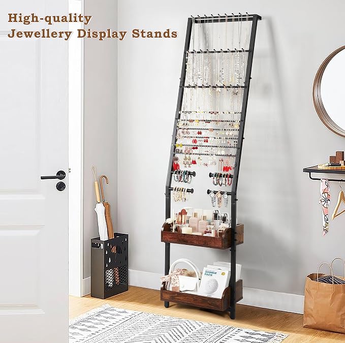 Keebofly Jewelry Holder Organizer, Large Jewelry Organizer with Necklace Holder Earring Storage, Floor Hanging Jewelry Stand with Display for Earring Necklace Ring Bracelet Watch