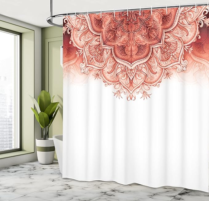 Ambesonne Moroccan Shower Curtain, Floral Art Vintage Style Eastern Architectural Elements Oriental Pattern, Cloth Fabric Bathroom Decor Set with Hooks, 69" W x 70" L, Burnt Sienna