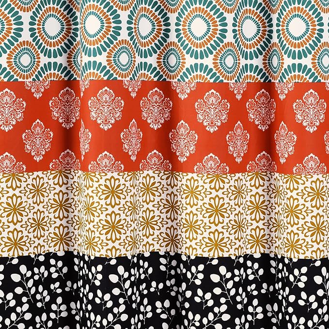 Lush Decor Bohemian Stripe Shower Curtain 72" W x 84" L Turquoise & Orange - Bathroom Curtain - Extra Long Shower Curtain - Boho Decor - Striped Shower Curtains