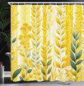 Ambesonne Yellow Shower Curtain, Abstract Botanic Vertical Bicolor Leaves Creeper Print with Summer Colors, Cloth Fabric Bathroom Decor Set with Hooks, 69" W x 75" L, Reseda Green Mustard