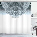 Ambesonne Moroccan Shower Curtain, Floral Art Vintage Style Eastern Architectural Elements Oriental Pattern, Cloth Fabric Bathroom Decor Set with Hooks, 69" W x 70" L, Grey Blue