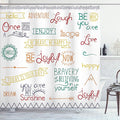 Ambesonne Adventure Shower Curtain, Various Words on Happiness and Self Value Uplifting Phrases Being Who You are, Cloth Fabric Bathroom Decor Set with Hooks, 69" W x 70" L, Jade Green