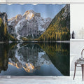 Ambesonne Nature Shower Curtain, Projecting Mountain Image in Lake with Ice Tops South Italian Fantasy Place Photo, Cloth Fabric Bathroom Decor Set with Hooks, 69" W x 84" L, Grey Green