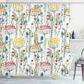 Ambesonne Floral Shower Curtain, Hand Drawn Doodle Style Flowers Blossoms in Watercolors Natural Botanical Garden Art, Cloth Fabric Bathroom Decor Set with Hooks, 69" W x 84" L, Magenta Yellow