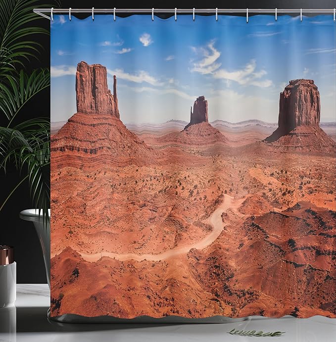 Ambesonne Western Shower Curtain, American Desert Arizona Canyon Monuments Valley National Park Wild West Theme, Cloth Fabric Bathroom Decor Set with Hooks, 69" W x 75" L, Cinnamon Blue