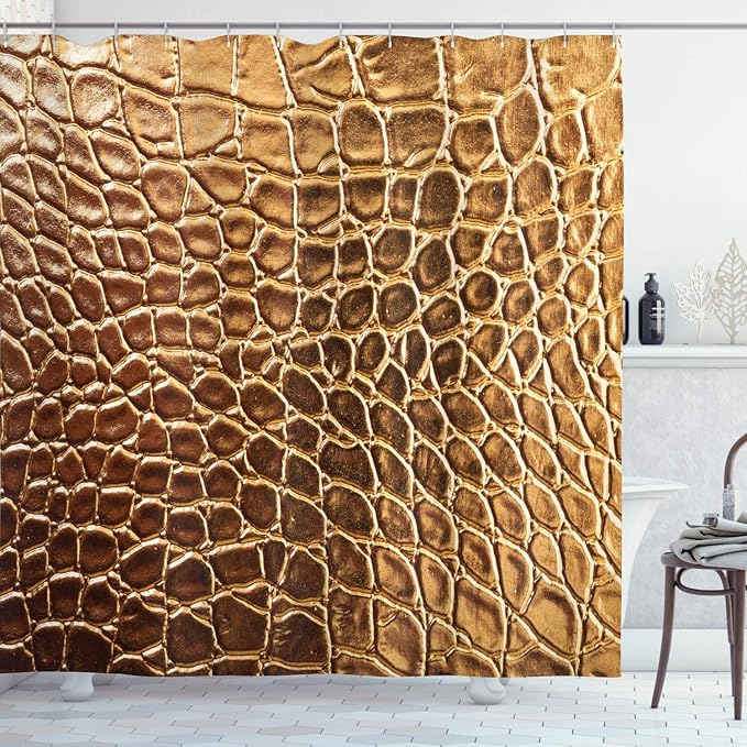 Ambesonne Animal Print Shower Curtain, Tint Vivid Crocodile Skin Nature Life Toughness High-End Design Artwork, Cloth Fabric Bathroom Decor Set with Hooks, 69" W x 84" L, Pale Brown