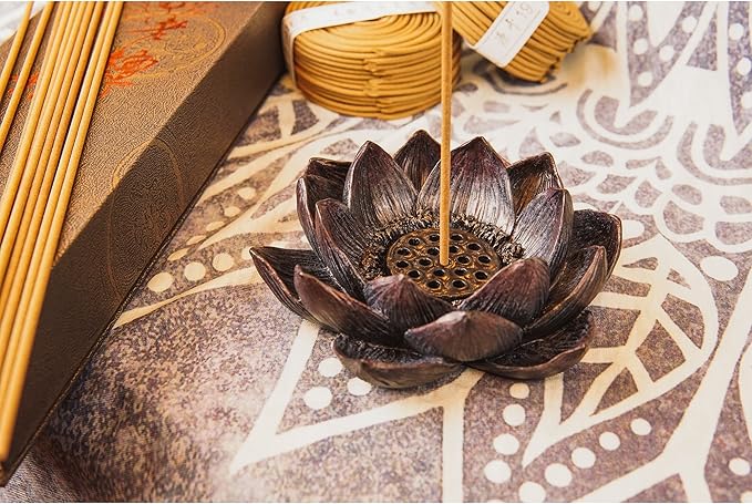 Lotus Incense Burner and Votive T-Light Candle Holder Meditation Flower Buddha