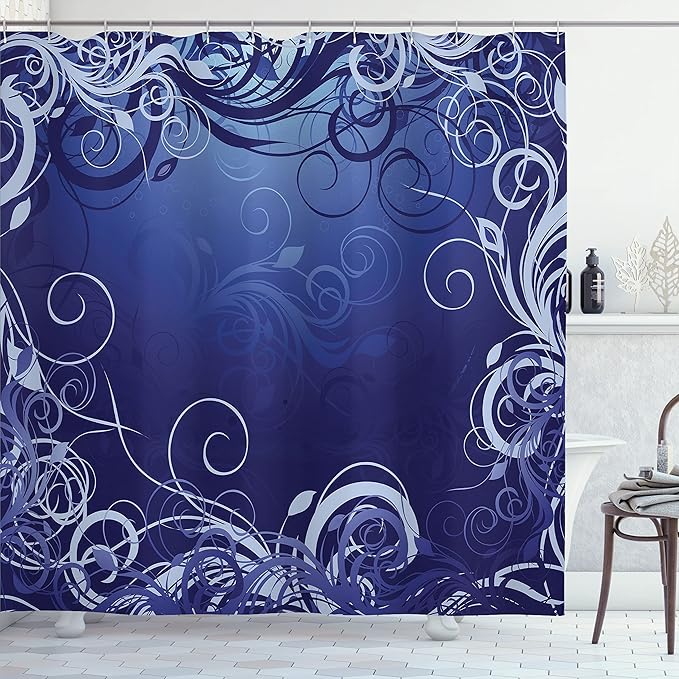 Ambesonne Abstract Shower Curtain, Mystic Forest Floral Swirls Leaves Nature Fading Ombre Effect Illustration, Cloth Fabric Bathroom Decor Set with Hooks, 69" W x 70" L, Blue Violet