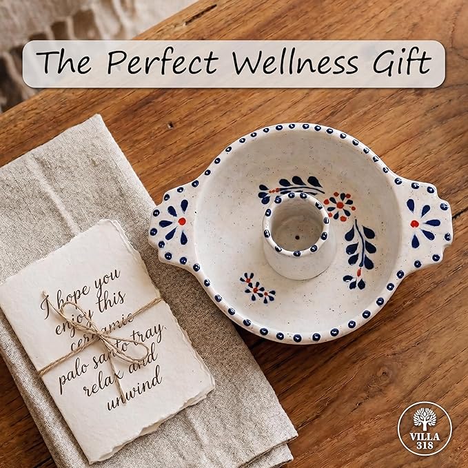 Hand-Painted Palo Santo Holder and Incense Burner, 6.5" Inch Elegant Artisanal Ceramic Palo Santo Burner and Incense Holder for Meditation, Yoga, and Energy Cleansing Rituals