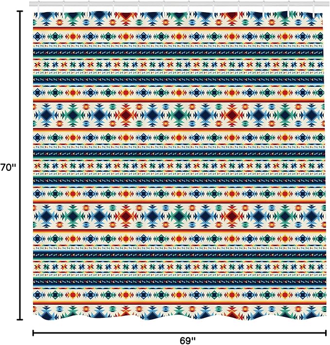 Ambesonne Abstract Shower Curtain, Tribal Abstract Seamless Aztec Geometrical Prehistoric Pattern, Cloth Fabric Bathroom Decor Set with Hooks, 69" W x 70" L, Blue White and Orange