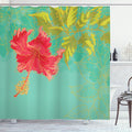 Ambesonne Watercolor Flower Shower Curtain, Colorful Drawing of Hubiscus Flower Pastel Tones Spring Rural Floral, Cloth Fabric Bathroom Decor Set with Hooks, 69" W x 70" L, Green Teal