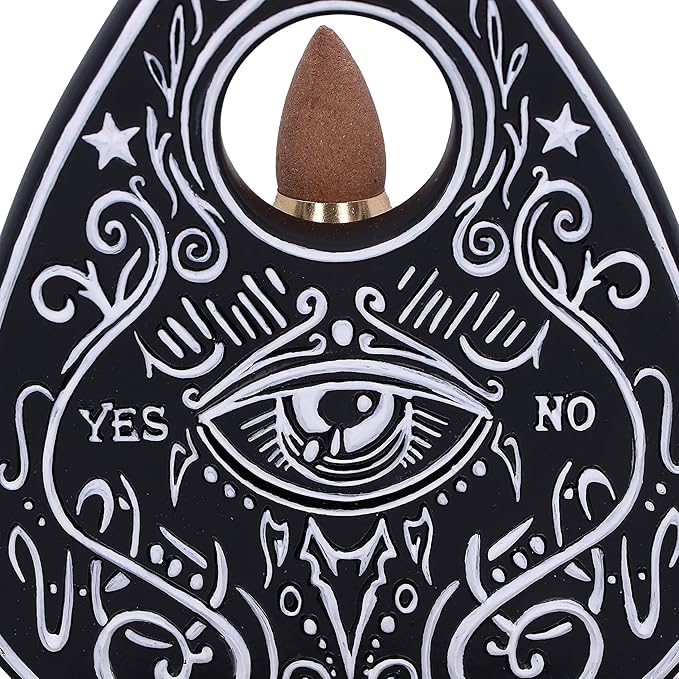 Nemesis Now Spirit Board Planchette Backflow Incense Burner 15cm, Resin, Black, Spirit Board Incense Holder, Black and White Spirit Board Design, Cast in Resin, Hand-Painted, Holds Incense Stick