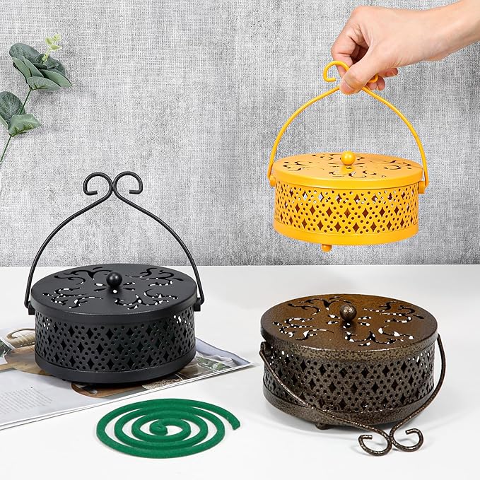 MyLifeUNIT Mosquito Coil Holder, 2 Pack Retro Portable Mosquito Incense Burner for Home and Camping (Black)