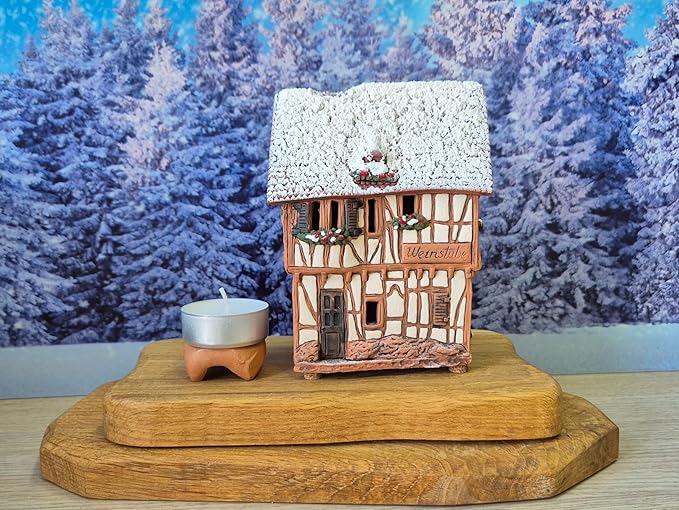 Ceramic Houses and Villages Collection - Handmade House Miniature of Historic Winery in Bernkastel-Kues, Germany - Candle, Cone Incense Holder R255, Winter Edition