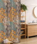 Ambesonne Floral Stall Shower Curtain, Pattern of Flowers and Peacock Feathers Floral Arrangement Art, Fabric Bathroom Decor Set with Hooks, 36" W x 72" L, Petrol Blue Pale Coffee