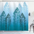 Ambesonne Country Shower Curtain, Pine Trees in The Forest on Foggy Seem Ombre Backdrop Wildlife Adventure Artwork, Cloth Fabric Bathroom Decor Set with Hooks, 69" W x 75" L, Azure Blue