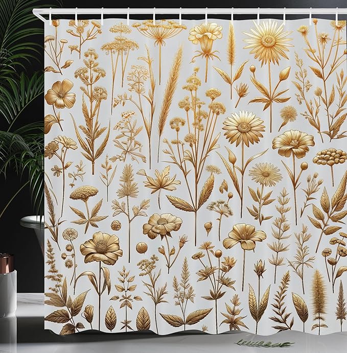 Ambesonne Vintage Shower Curtain, Composition of Nostalgic Tone Wildflowers and Leaves Medieval Art Witchy, Cloth Fabric Bathroom Decor Set with Hooks, 69" W x 70" L, Dark Khaki Pale Grey