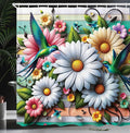 Ambesonne Spring Shower Curtain, Whimsical Bold Colorful Hummingbirds and Daisy Flowers on Wooden Planks Back, Cloth Fabric Bathroom Decor Set with Hooks, 69" W x 75" L, Teal Lilac Green