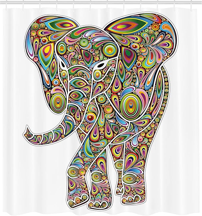 Ambesonne Psychedelic Shower Curtain, Large Eastern Trippy Pattern Boho Art Savannah Illustration, Cloth Fabric Bathroom Decor Set with Hooks, 69" W x 84" L, Multicolor White