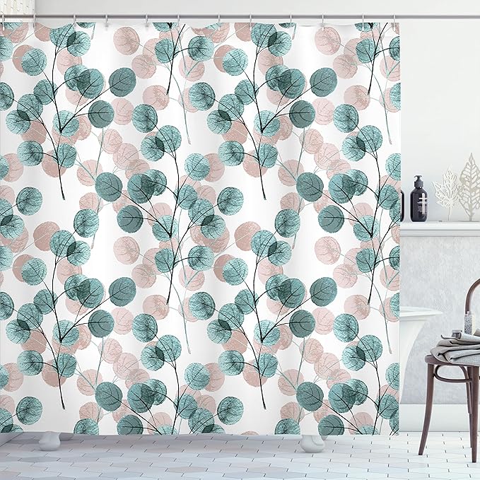 Ambesonne Nature Shower Curtain, Soft Colored Bay Leaf Watercolor Branches Growth Essence Image Print, Cloth Fabric Bathroom Decor Set with Hooks, 69" W x 75" L, Almond Green