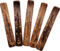 5 Pack Moon and Stars Brass Inlay Incense Hardwood Stick Holders, Ash-Catchers.