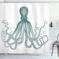 Ambesonne Nautical Shower Curtain, Vintage Engraved Illustration of an Octopus Sea Creature Monochrome Art, Cloth Fabric Bathroom Decor Set with Hooks, 69" W x 70" L, Pale Seafoam