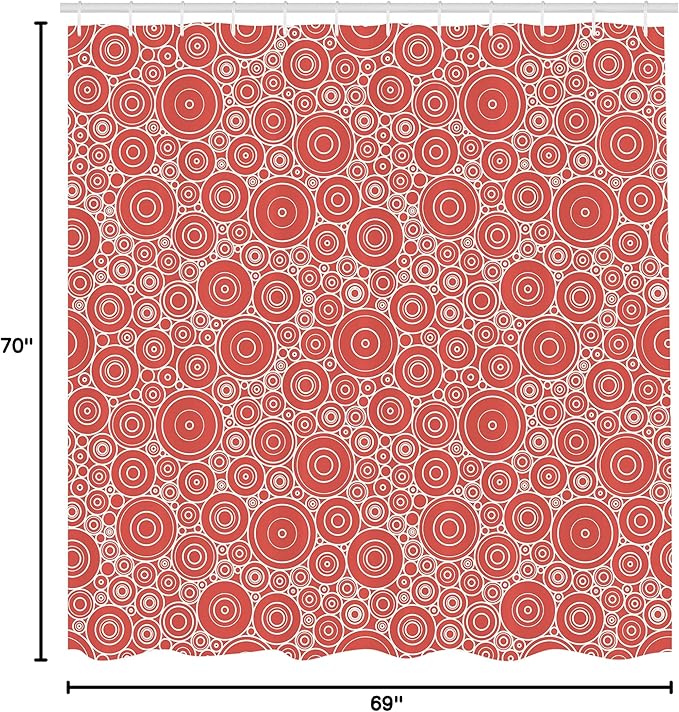Ambesonne Geometric Shower Curtain, Different Sized Circles and Rounds Simple Style Graphic Print Shabby Home, Cloth Fabric Bathroom Decor Set with Hooks, 69" W x 70" L, Dark Salmon