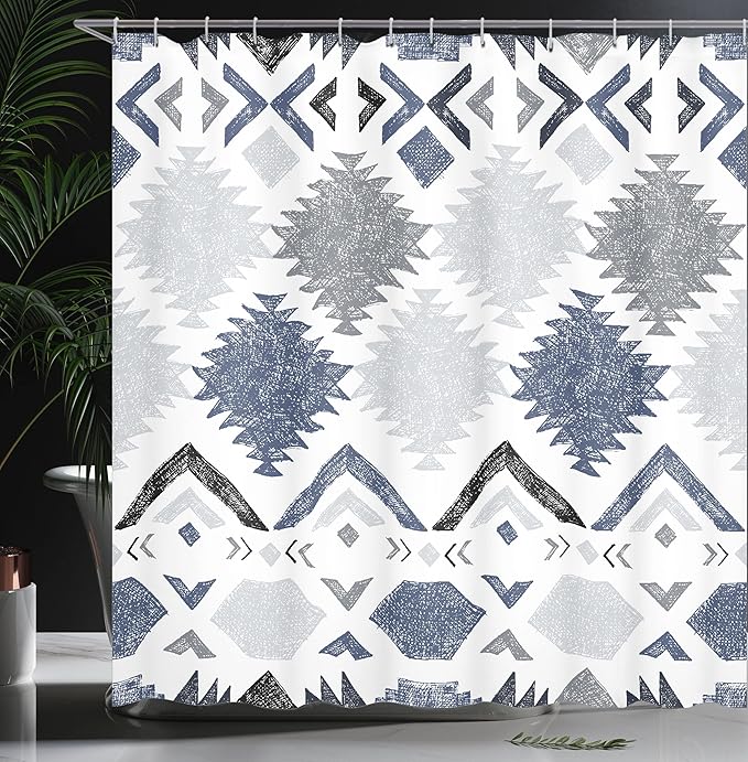 Ambesonne Tribal Shower Curtain, Retro Grunge Maya Latin Mexican Animistic Motifs Hippie Arrows Image, Cloth Fabric Bathroom Decor Set with Hooks, 69" W x 70" L, Black White