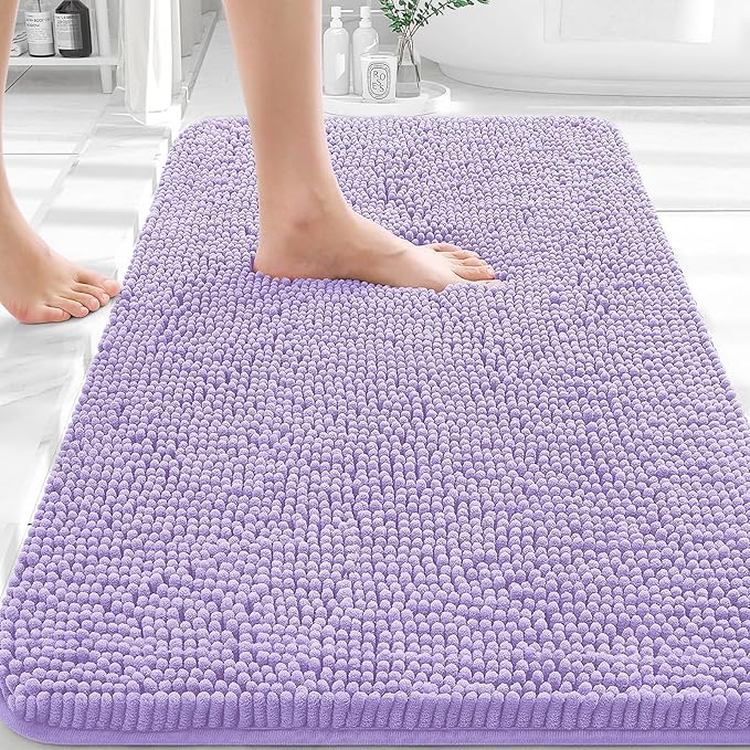 OLANLY Bathroom Rugs 32x20, Extra Soft Absorbent Chenille Bath Rugs, Rubber Backing Quick Dry, Machine Washable Bath Mats for Bathroom Floor, Tub and Shower, Home Decor Accessories, Lavender
