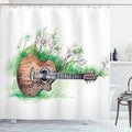 Ambesonne Music Shower Curtain, Wooden Guitar Branches Classical Flourishing Meadow Summertime Lawn Landscape, Cloth Fabric Bathroom Decor Set with Hooks, 69" W x 75" L, White Brown
