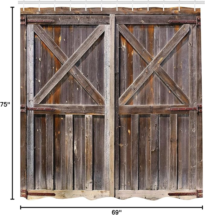 Ambesonne Rustic Shower Curtain, Old Wooden Barn Door of Farmhouse Oak Countryside Village Board Rural Life Photo Print, Cloth Fabric Bathroom Decor Set with Hooks, 75 Long, Brown