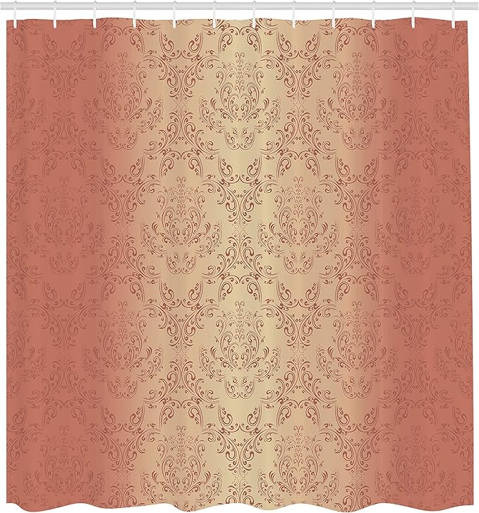 Ambesonne Vintage Shower Curtain, Antique Baroque Floral Swirling Patterns Victorian Vintage Retro Style, Cloth Fabric Bathroom Decor Set with Hooks, 69" W x 84" L, Salmon Peach
